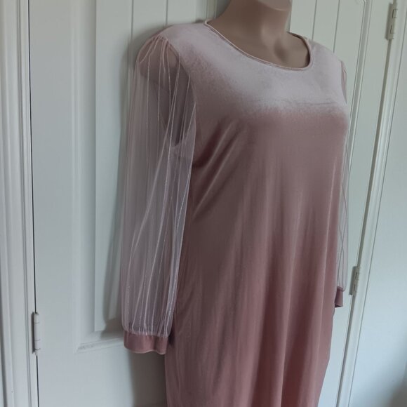 Shein Curve 3XL Pink Long Sleeve Maxi Dress Sheer Mesh Sleeves 100% Polyester - Picture 3 of 7
